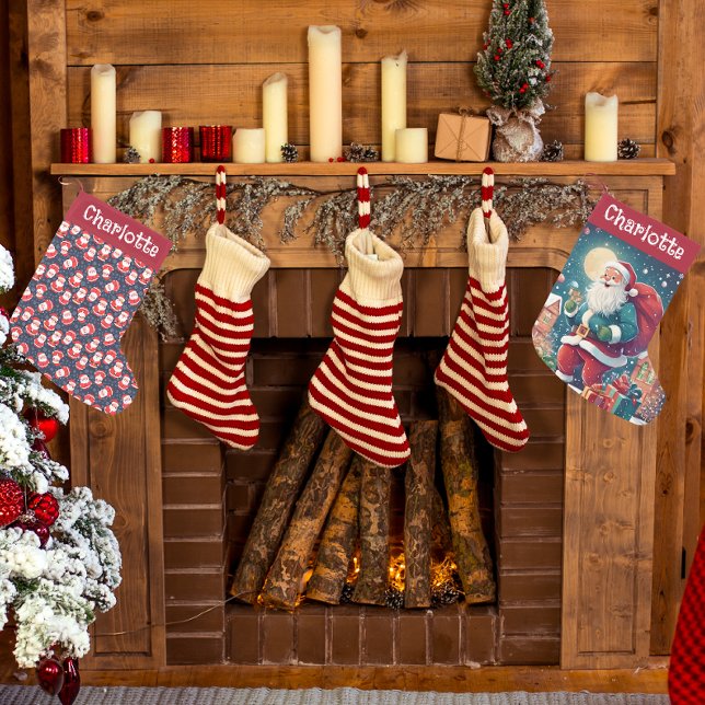 Petite Chaussette De Noël Père Noël livre des présents | Nom des enfants (Back And Front)