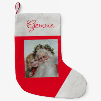 Petite Chaussette De Noël Père Noël vintage et petite fille