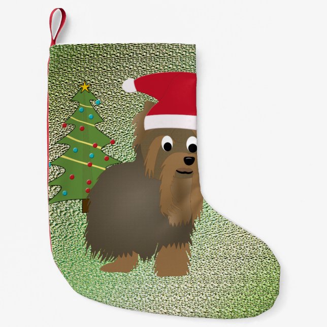 Petite Chaussette De Noël père Noël Yorkshire Terrier (Devant)