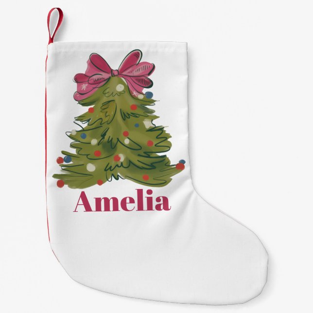 Petite Chaussette De Noël Personalized Name Coquette Christmas Tree Girly (Devant)