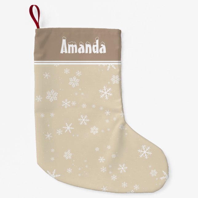Petite Chaussette De Noël Personnalisable Festivable Beige Snowflakes élégan (Devant)