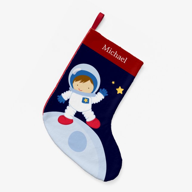Petite Chaussette De Noël Personnalisé de l'astronaute Boy Kid (Devant (Accrochage))