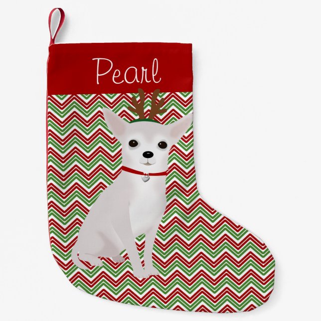Petite Chaussette De Noël Personnalisé Jolly White Chihuahua (Devant)