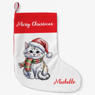 Petite Chaussette De Noël Personnalisé Mignon Chat de Noël Vacances