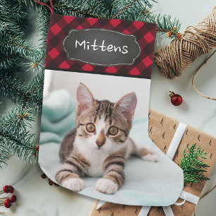 Petite Chaussette De Noël Personnalisé Pet chat Photo Russe Rouge Buffalo Pl
