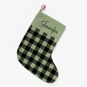 Petite Chaussette De Noël Personnalisé Rustique Sage Vert Plaid Buffle