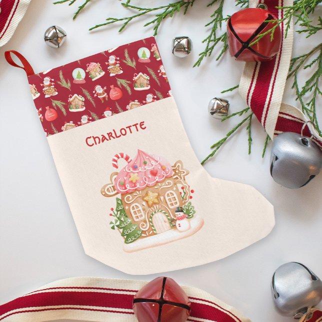 Petite Chaussette De Noël Personnaliser Père Noël Gingerbread House Holiday (Personalize Santa Gingerbread House Holiday Small Christmas Stocking)