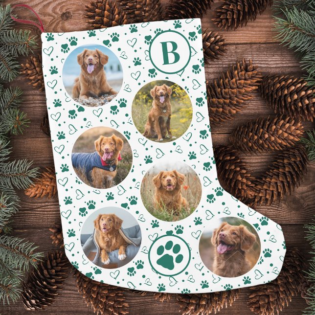 Petite Chaussette De Noël Pet Dog Custom Photo Collage Monogramme Empreintes (Créateur téléchargé)
