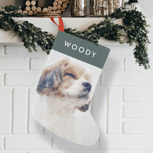 Petite Chaussette De Noël Pet Photo Christmas   Minimalist Forest Green Dog