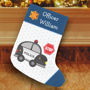 Petite Chaussette De Noël Petit Garçon policier et voiture enfant