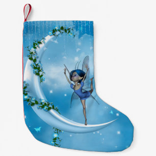 Petite Chaussette De Noël Petite fée dansant sur la lune