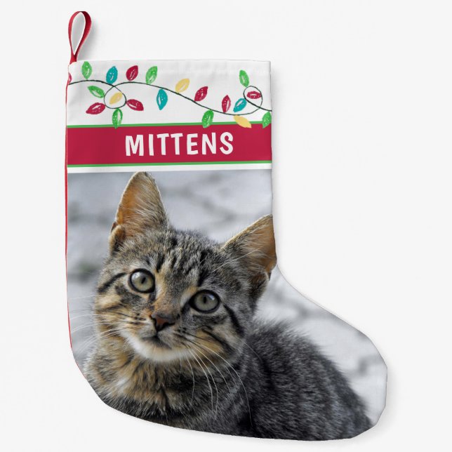 Petite Chaussette De Noël Photo Cat Aquarelle Vacances (Devant)