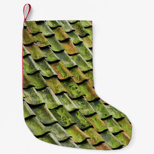 Petite Chaussette De Noël Photo de fond du toit de bardeaux vert