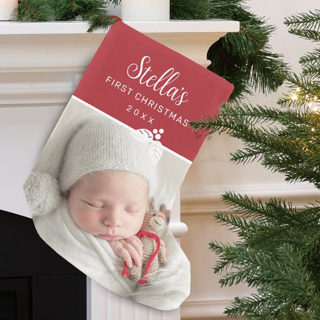 Petite Chaussette De Noël Photo de Noël moderne personnalisée (Modern First Christmas Photo Personalized Small Christmas Stocking)