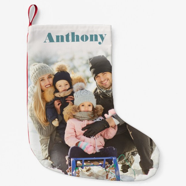 Petite Chaussette De Noël Photo personnalisée avec nom (Devant)