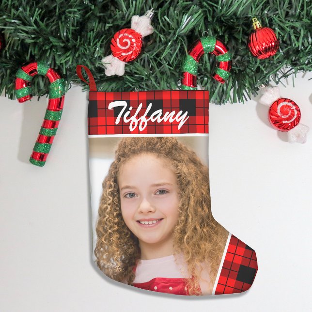 Petite Chaussette De Noël Photo personnalisée Plaid double face (Add festive charm to your home with our stylish Christmas stockings, perfect for gifts & cozy decor!)