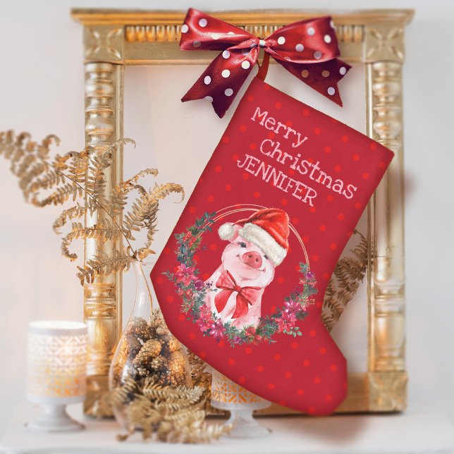 Petite Chaussette De Noël Pig de Noël Cute Piglet Bow Wreath Pois (Créateur téléchargé)