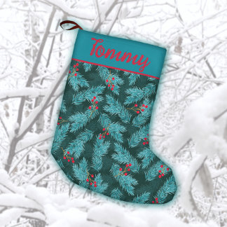 Petite Chaussette De Noël Pine Twigs et Red Berries Motif de Noël