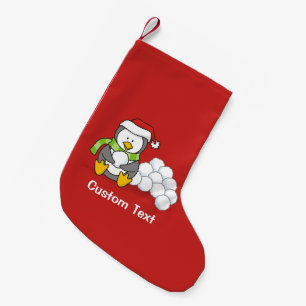 Petite Chaussette De Noël Pingouin de Noël assis avec des boules de neige