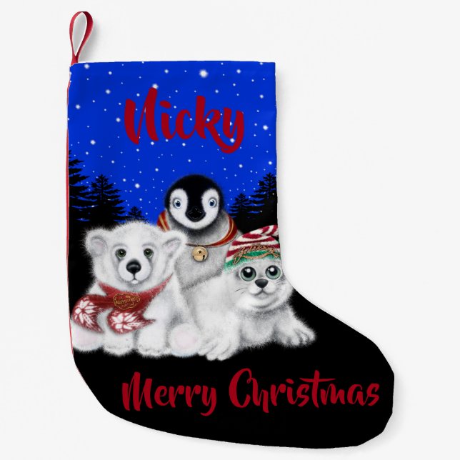 Petite Chaussette De Noël Pingouin de Noël bébé phoque de l'ours polaire (Devant)