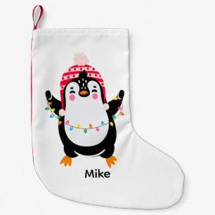 Petite Chaussette De Noël Pingouin scintillant avec lumières de Noël