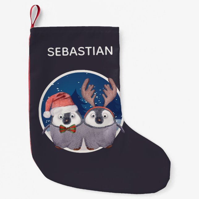 Petite Chaussette De Noël Pingouins de Noël Personnalisé Père Noël Reindeer (Devant)