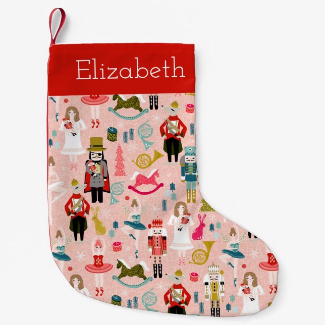 Petite Chaussette De Noël Pink Nutcracker Ballet jolies filles nom (Devant)