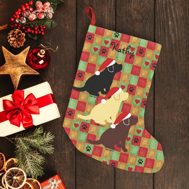 Petite Chaussette De Noël Pipettes Labrador de la surface de Noël (Christmas Quilt Labrador Puppies Christmas Stocking for Labrador Retriever Owners.)