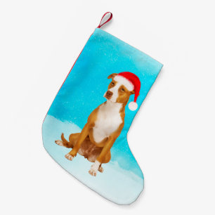 Petite Chaussette De Noël Pitbull Chien assis dans le Casquette de Noël de n