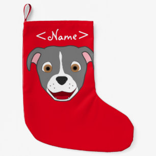 Petite Chaussette De Noël Pitbull gris font face avec la flamme blanche