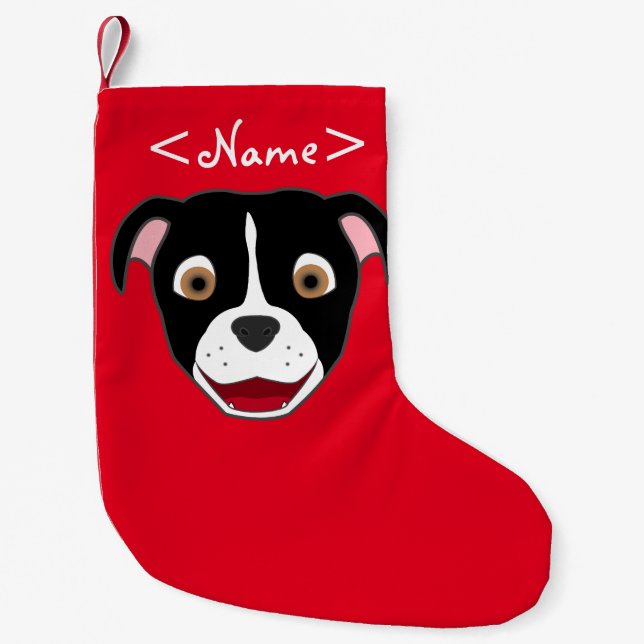 Petite Chaussette De Noël Pitbull noir font face avec la flamme blanche (Devant)