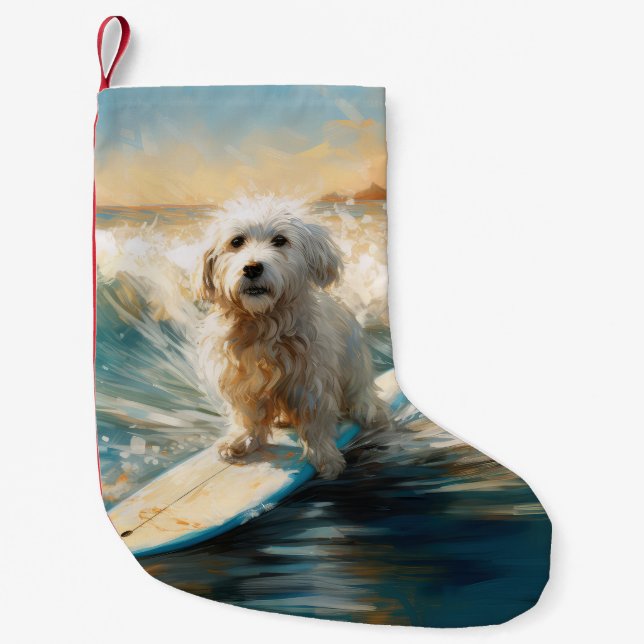 Petite Chaussette De Noël Plage de Coton De Tulear Peinture de surf (Devant)