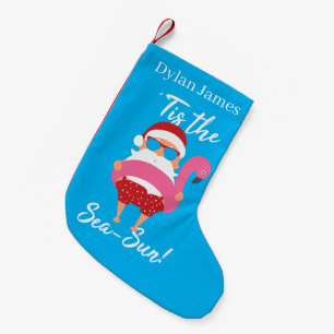 Petite Chaussette De Noël plage festive Père Noël ajouter nom