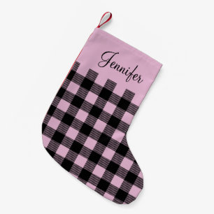 Petite Chaussette De Noël Plaid Buffalo Rose Personnalisé