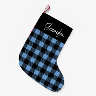 Petite Chaussette De Noël Plaid de buffle bleu rustique personnalisé
