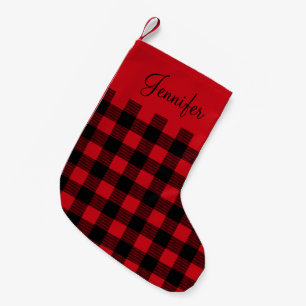 Petite Chaussette De Noël Plaid de buffle rouge rustique personnalisé
