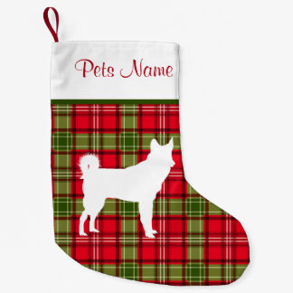 Petite Chaussette De Noël Plaid rouge et vert de race faite sur commande de
