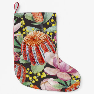 Petite Chaussette De Noël Plantes australiens tropicaux, motif aquarelle.