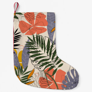 Petite Chaussette De Noël Plantes feuille tropicaux, beige, motif original.