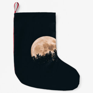 Petite Chaussette De Noël Pleine lune DERRIÈRE UN ARBRE SILHOUETTES