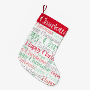 Petite Chaussette De Noël Pochoir rétro personnalisé Stockage de Noël