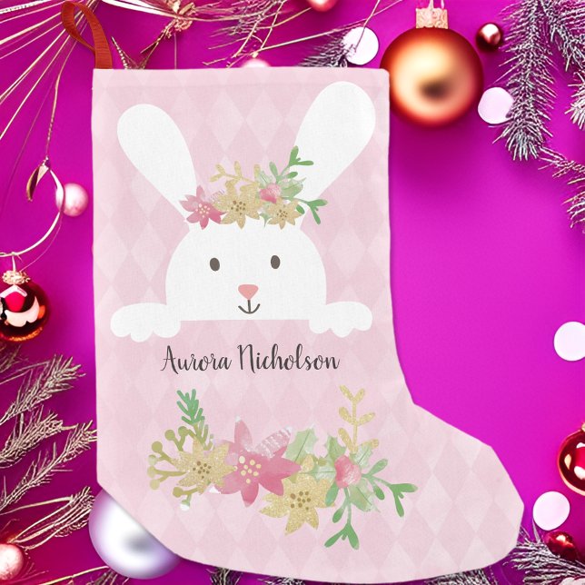 Petite Chaussette De Noël Poinsététie d'or rose lapin blanc (Créateur téléchargé)