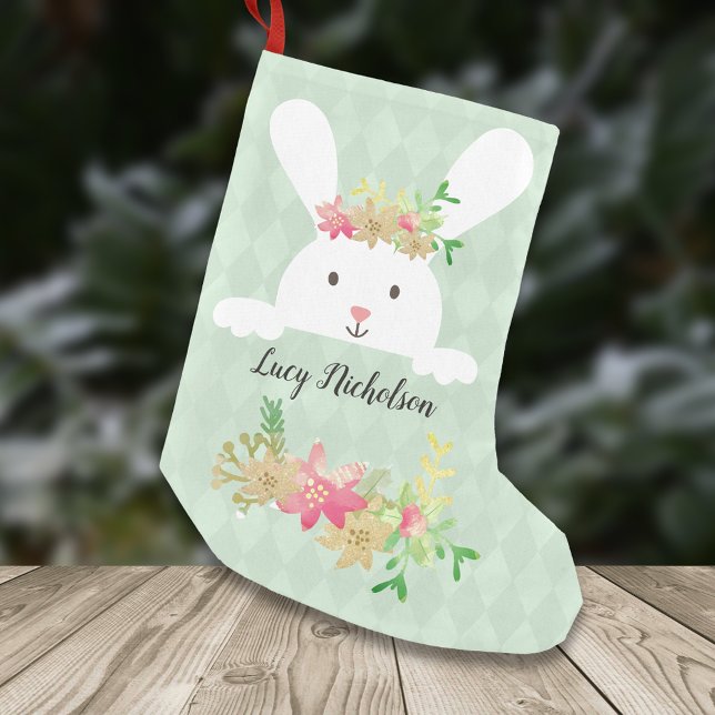 Petite Chaussette De Noël Poinsététie d'or vert lapin blanc (Créateur téléchargé)