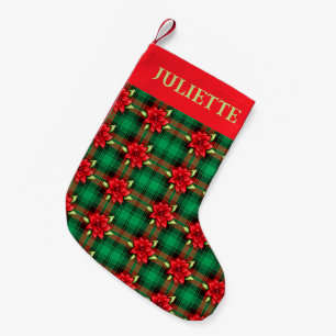 Petite Chaussette De Noël Poinsettias Et Plaid