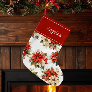 Petite Chaussette De Noël Poinsettias Nom personnalisé