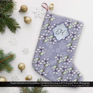 Petite Chaussette De Noël Poinsettias pourpres et flocons de neige Monogramm