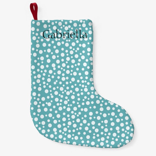 Petite Chaussette De Noël Points Aqua White Confetti (Devant)