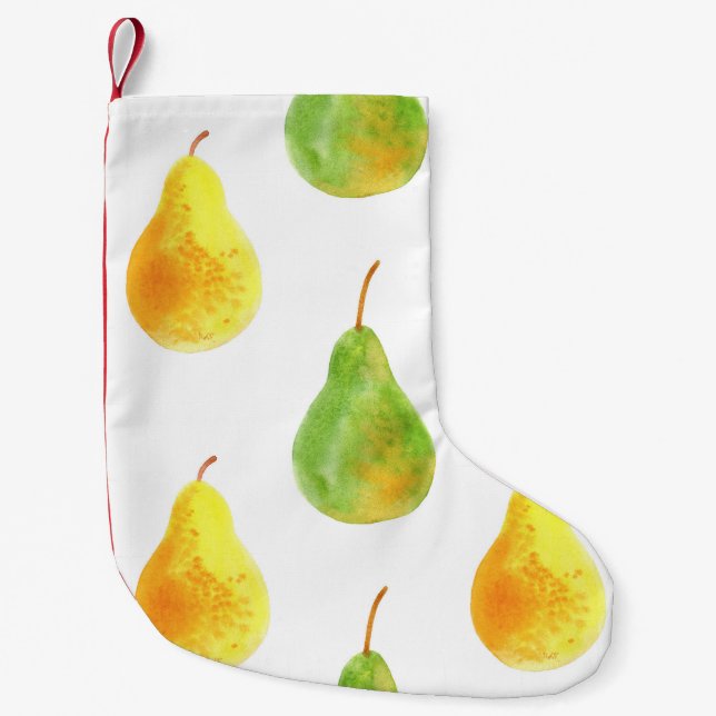 Petite Chaussette De Noël Poires dessinées à la main, aquarelle image alimen (Devant)