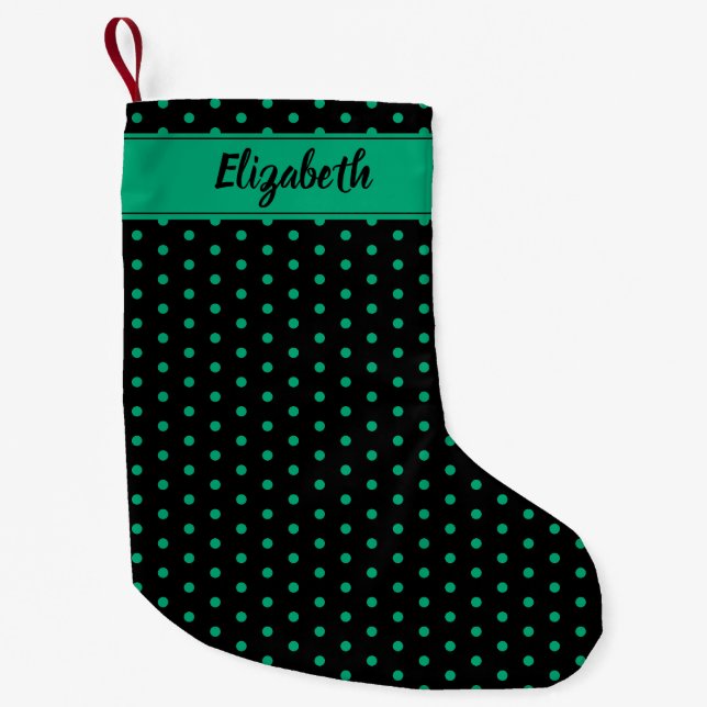 Petite Chaussette De Noël Pois Black et Emerald Green Personnalisés (Devant)