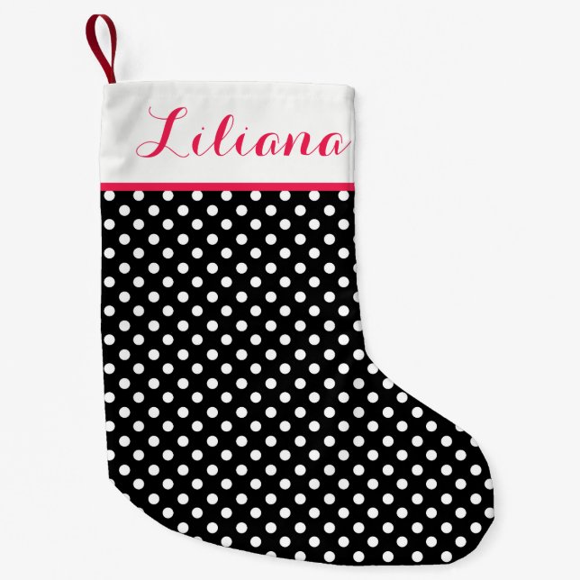 Petite Chaussette De Noël Pois blanc noir personnalisé (Devant)